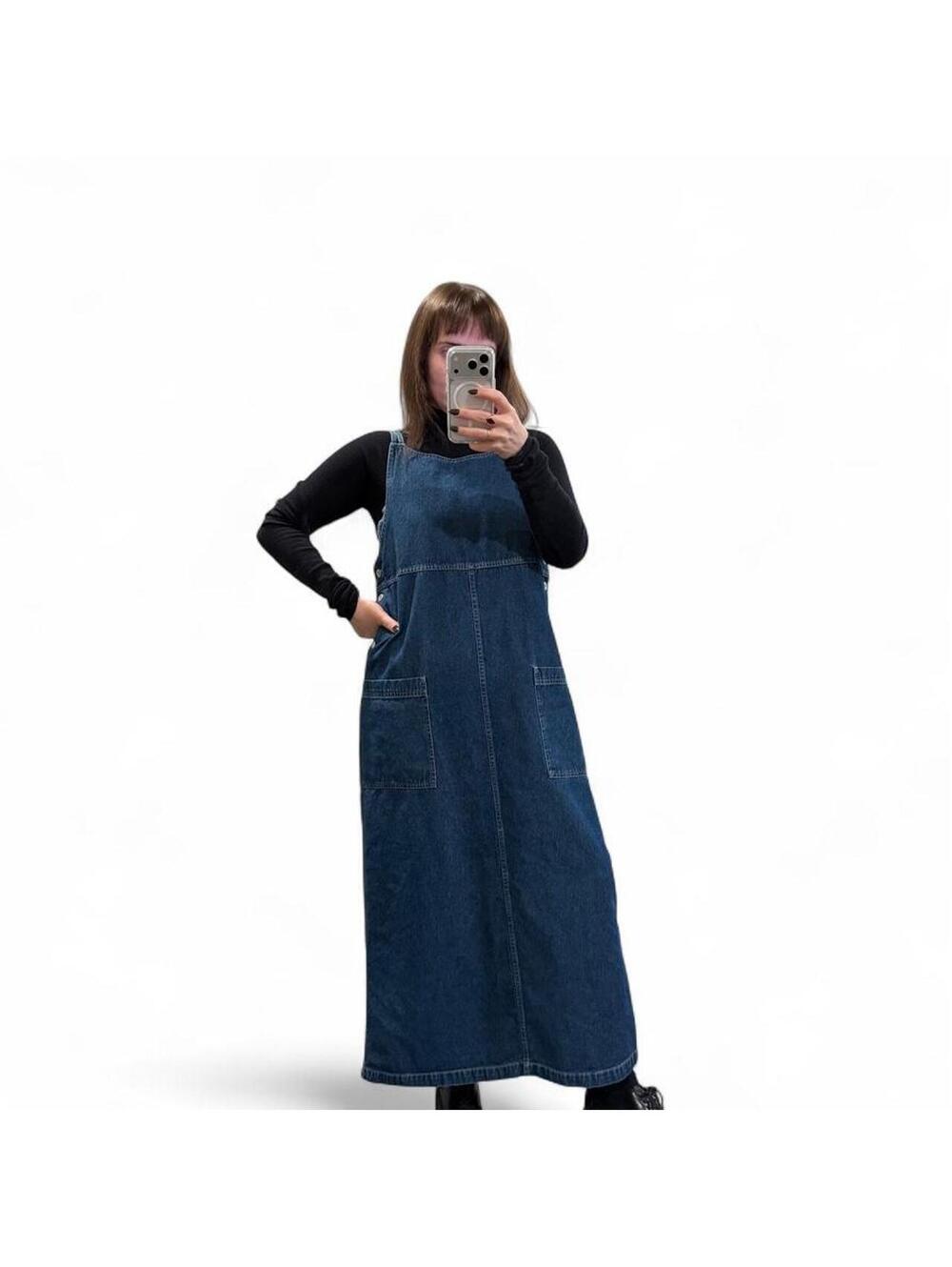 Vintage 90s Denim Maxi Jumper Dress S